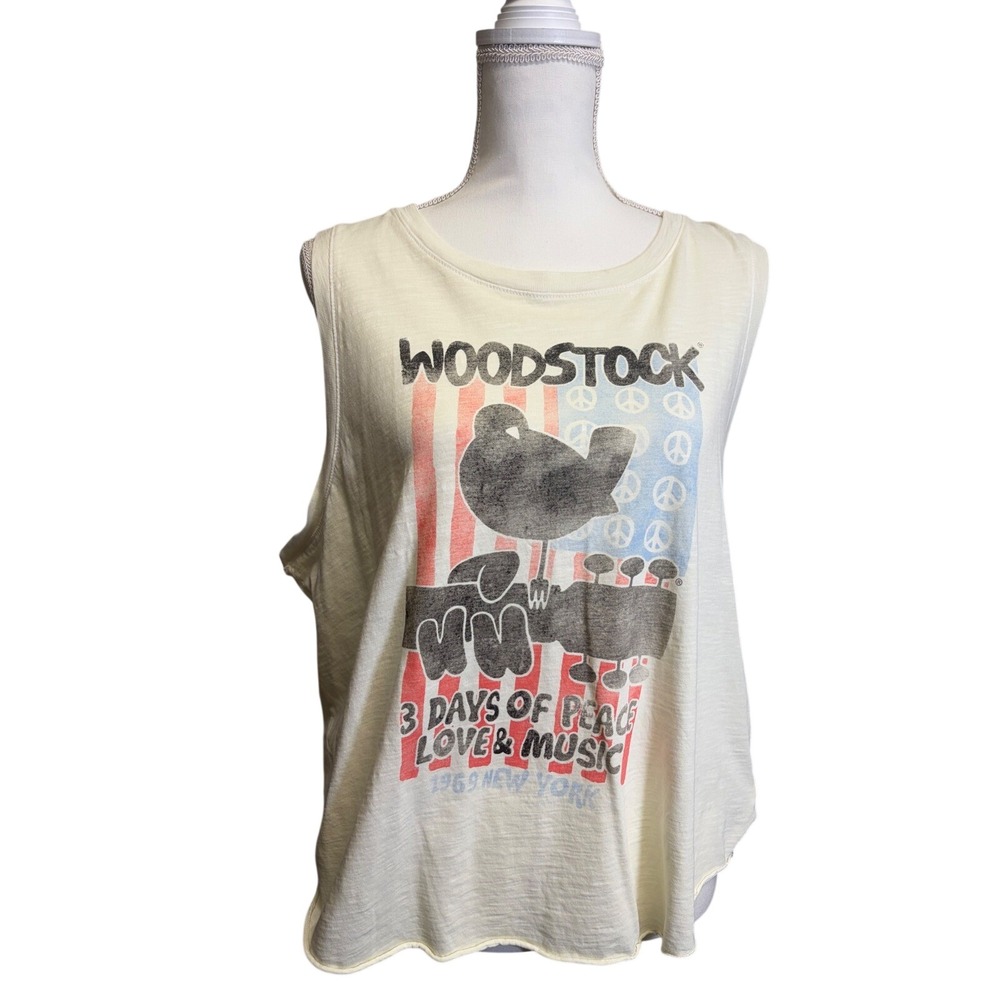 Lucky Brand Women's Wood Stock American Flag Graphic Muscle Tank Top Size XL